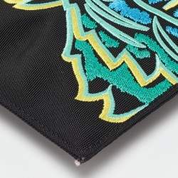 Pre Owned Kenzo Black Tiger Embroidered Leather Zip Flat Pouch