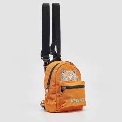 Pre Owned Kenzo Orange/Black Nylon Mini Embroidered Tiger Backpack