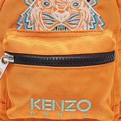 Pre Owned Kenzo Orange/Black Nylon Mini Embroidered Tiger Backpack
