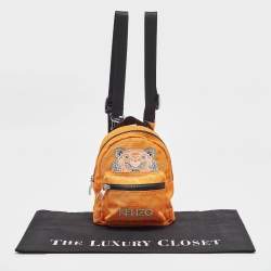 Pre Owned Kenzo Orange/Black Nylon Mini Embroidered Tiger Backpack