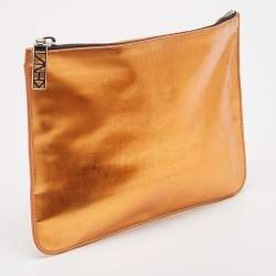 Pre Owned Kenzo Bronze Vinyl Tiger Motif Slim Clutch