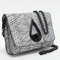 Kenzo White/Black Printed Leather Raindrop Shoulder Bag