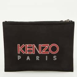 مملوكة مسبقًا Kenzo Black Fabric Tiger Print Flat Zip Pouch