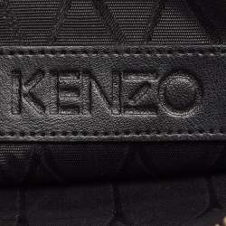 Pre Owned Kenzo Black Leather Logo Flat Zip Pouch