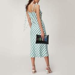 Pre Owned Kenzo Black Leather Logo Flat Zip Pouch