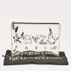 Kenzo Silver Patent Leather Logo Printed Zip Pouch