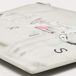 Kenzo Silver Patent Leather Logo Printed Zip Pouch
