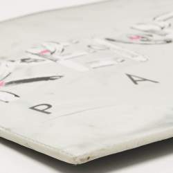 Kenzo Silver Patent Leather Logo Printed Zip Pouch