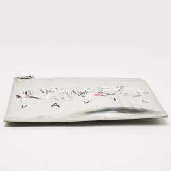 Kenzo Silver Patent Leather Logo Printed Zip Pouch