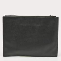 Kenzo Silver Patent Leather Logo Printed Zip Pouch