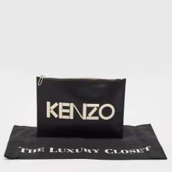 Kenzo Black Leather Logo Zipped Pouch