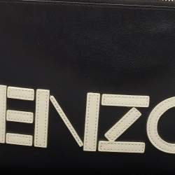 Kenzo Black Leather Logo Zipped Pouch