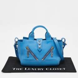 Pre Owned Kenzo Blue Marine Leather Mini Kalifornia Tote
