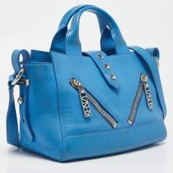 Pre Owned Kenzo Blue Marine Leather Mini Kalifornia Tote