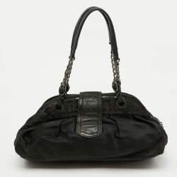 Kenzo Black Nylon and Leather Flap Frame Satchel