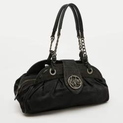 Kenzo Black Nylon and Leather Flap Frame Satchel