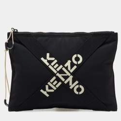 Kenzo Black Fabric Criss Cross Logo Print Zip Pouch