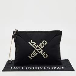Kenzo Black Fabric Criss Cross Logo Print Zip Pouch