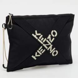 Kenzo Black Fabric Criss Cross Logo Print Zip Pouch