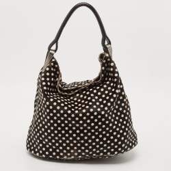 Pre Owned Kenzo Black/Brown Polka Dot Calfhair and Leather Studded Hobo