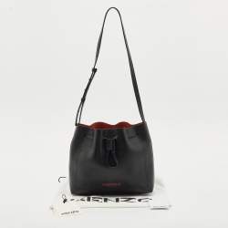 Kenzo Black Leather Drawstring Bucket Bag