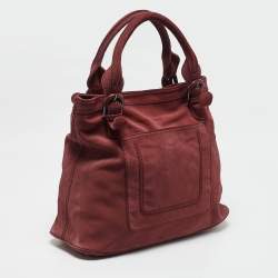 Kenzo Brick Red Suede Buckle Handle Shopper Tote