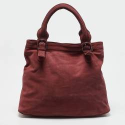 Kenzo Brick Red Suede Buckle Handle Shopper Tote