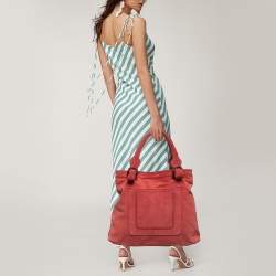 Kenzo Brick Red Suede Buckle Handle Shopper Tote