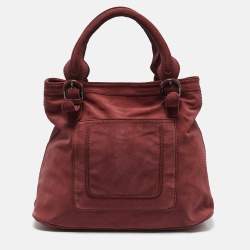 Kenzo Brick Red Suede Buckle Handle Shopper Tote