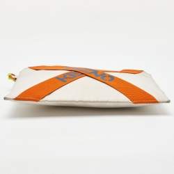Kenzo Cream/Orange Criss Cross Logo Print Nylon Zip Pouch