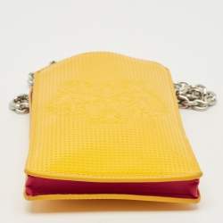 Pre Owned Kenzo Yellow/Pink Tiger Embossed Patent Leather Phone Crossbody Bag