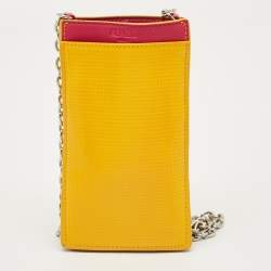 Pre Owned Kenzo Yellow/Pink Tiger Embossed Patent Leather Phone Crossbody Bag