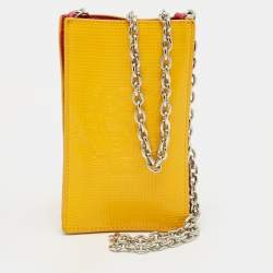 Pre Owned Kenzo Yellow/Pink Tiger Embossed Patent Leather Phone Crossbody Bag