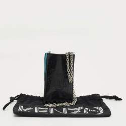 Pre Owned Kenzo Black/Blue Patent and Leather Tiger Embossed Phone Crossbody Bag