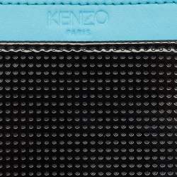 Pre Owned Kenzo Black/Blue Patent and Leather Tiger Embossed Phone Crossbody Bag