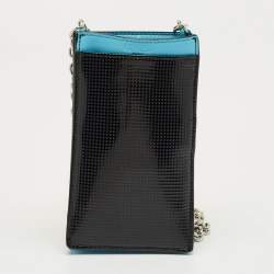 Pre Owned Kenzo Black/Blue Patent and Leather Tiger Embossed Phone Crossbody Bag