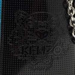 Pre Owned Kenzo Black/Blue Patent and Leather Tiger Embossed Phone Crossbody Bag