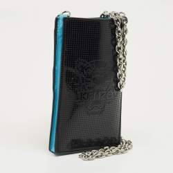 Pre Owned Kenzo Black/Blue Patent and Leather Tiger Embossed Phone Crossbody Bag