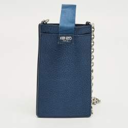 Pre Owned Kenzo Metallic Blue Leather Eye Studded Phone Crossbody Bag