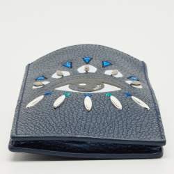 Pre Owned Kenzo Metallic Blue Leather Eye Studded Phone Crossbody Bag