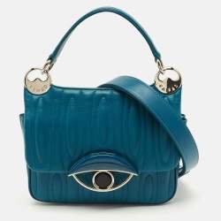 Pre Owned Kenzo Tali Teal Blue Quilted Leather Shoulder Bag