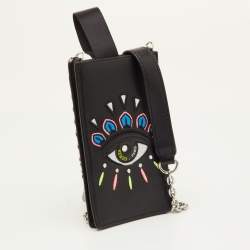 مملوكة مسبقًا حقيبة كروس كينزو جلد أسود مطرزة بعين للجوال