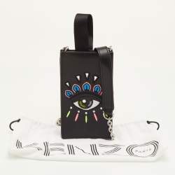 مملوكة مسبقًا حقيبة كروس كينزو جلد أسود مطرزة بعين للجوال