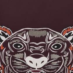 Pre Owned Kenzo Tiger Embroidered Burgundy Neoprene Zip Pouch Clutch