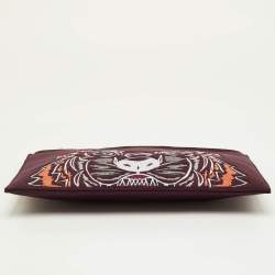 Pre Owned Kenzo Tiger Embroidered Burgundy Neoprene Zip Pouch Clutch