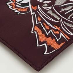 Pre Owned Kenzo Tiger Embroidered Burgundy Neoprene Zip Pouch Clutch