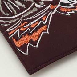 Pre Owned Kenzo Tiger Embroidered Burgundy Neoprene Zip Pouch Clutch