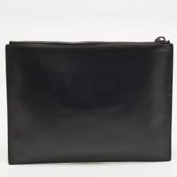 مملوكة مسبقًا Kenzo Logo Patch Black Leather Zip Flat Pouch