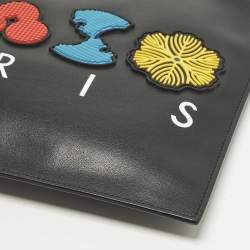 مملوكة مسبقًا Kenzo Logo Patch Black Leather Zip Flat Pouch