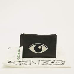Pre Owned Kenzo Eye Embroidered Black Leather Pouch